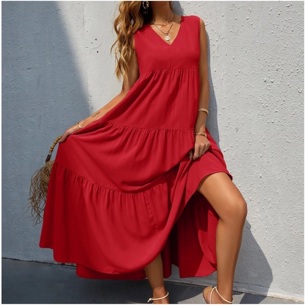 Boho Royal Blue Sleeveless Ruffle maxi Dress - Picture 6 of 14